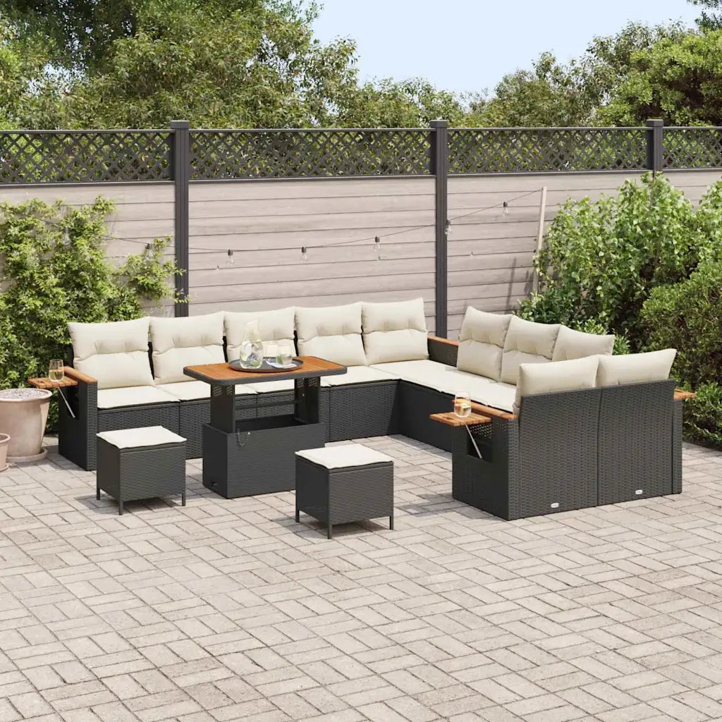 Set Divano da Giardino 17 pcs Nero e Crema polyrattan 3365185