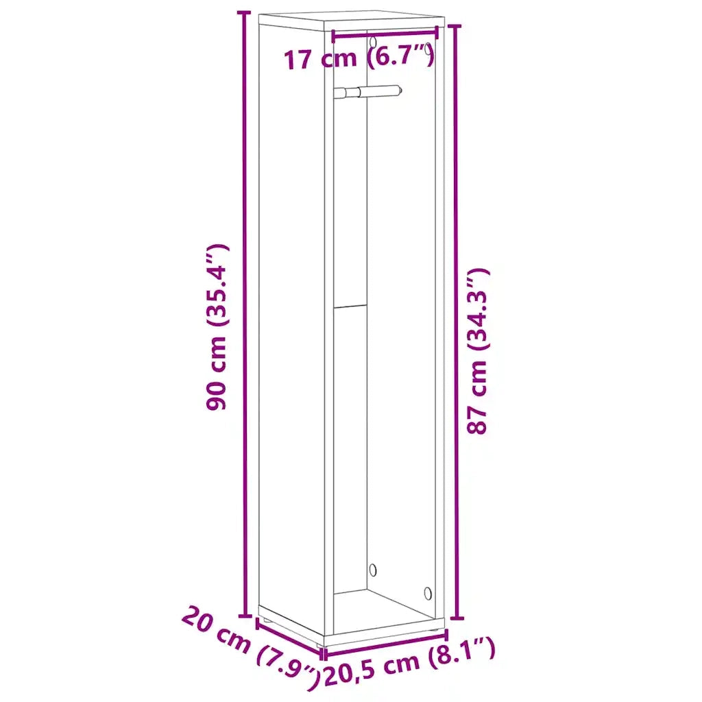 Mobiletto da bagno con portarotolo rovere affumicato 20,5x20x90 cm 858510