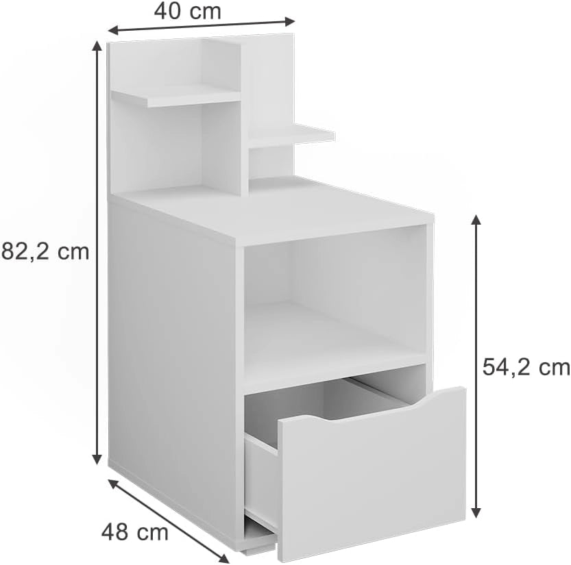 Comodino Ruben, Bianco, 40 x 82.2 cm con cassetto