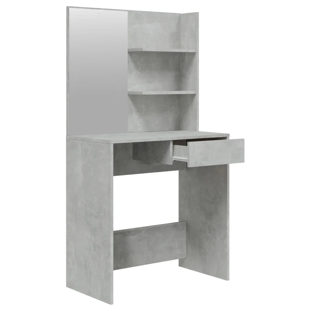 Toeletta con Specchio-Com¨°-Tavolo da trucco Grigio Cemento 74,5x40x141 cm