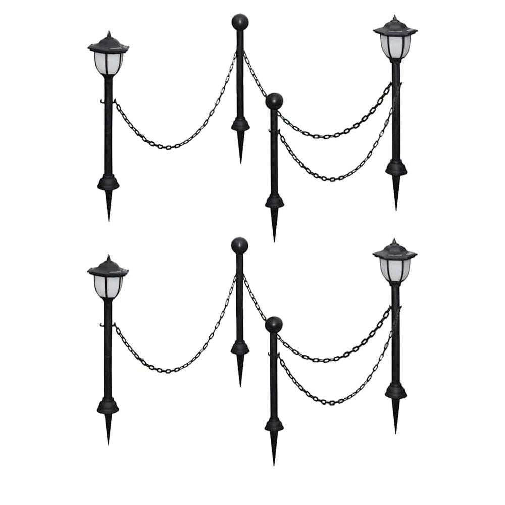 Solar Lights, Set Of 4, With Chain And Post