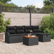 Set Divano da Giardino con cuscino 6 pcs Nero polyrattan