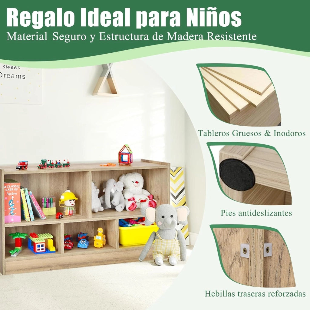 Libreria per bambini, con 5 scomparti aperti, per giocattoli, per libri e giocattoli, per cameretta dei bambini, 111 x 30 x 61,5 cm (naturale)