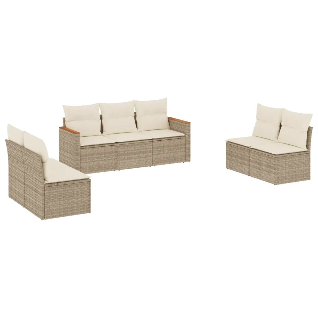 Set Divani da Giardino 7 pz con Cuscini Beige in Polyrattan