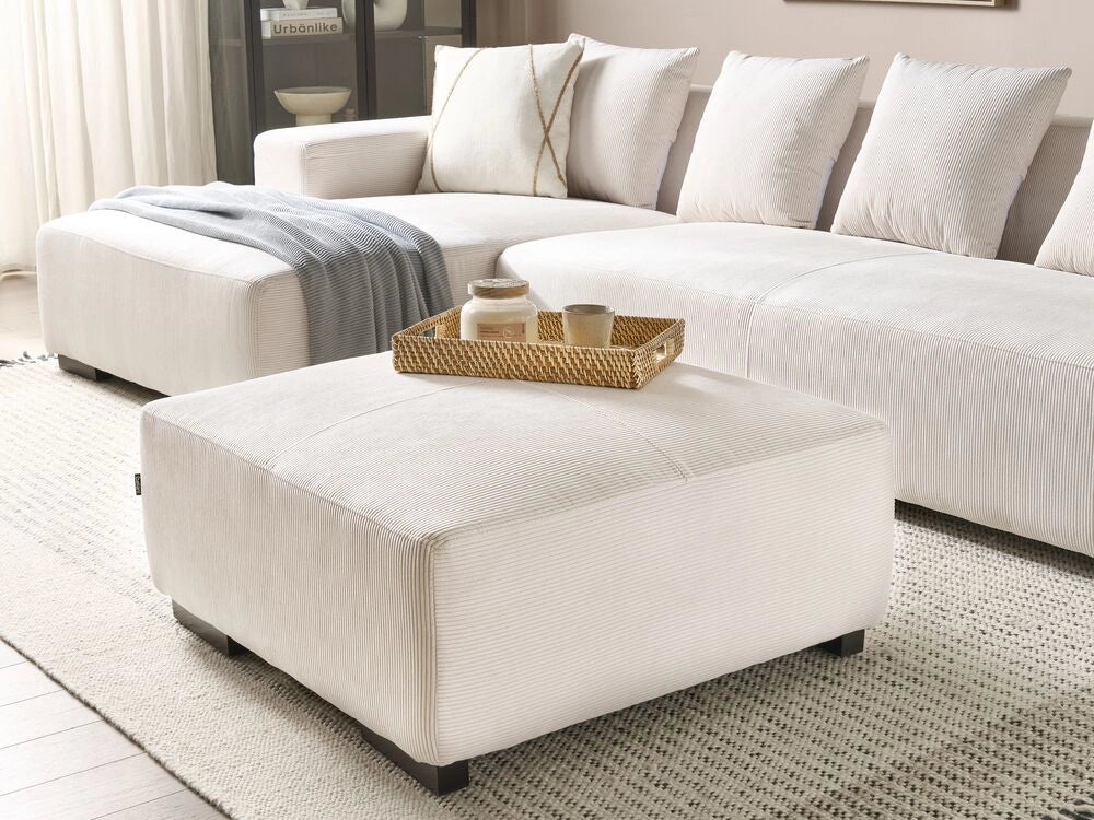 Ottomana moderna quadrata in velluto a coste bianco sporco 80 x 80 x 35 cm stile Contemporaneo soggiorno