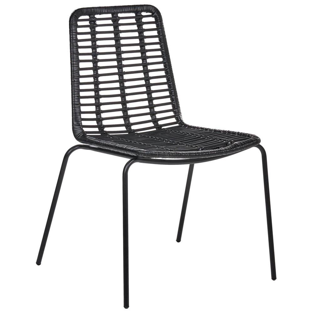 Set di 2 sedie da pranzo con seduta e schienale in rattan nero gambe in ferro senza braccioli design industriale boho