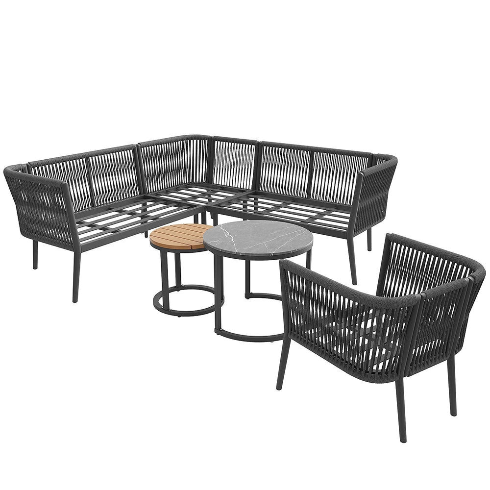 Set da giardino per 5-6 persone - Xylo - Grigio, canap¨¦ angolare modulare, cuscini inclusi