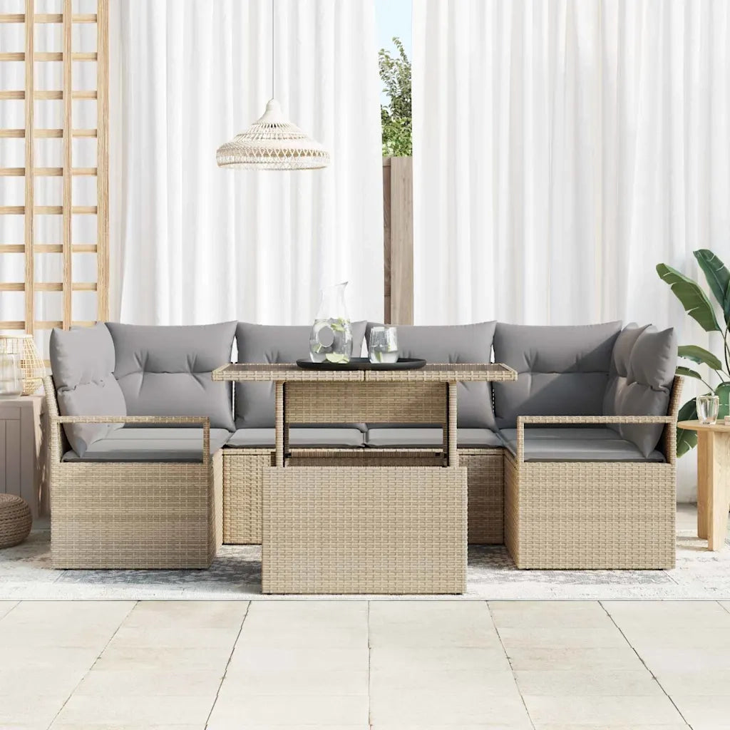 Set Divano da Giardino con archiviazione 7 pcs Beige polyrattan 3348756