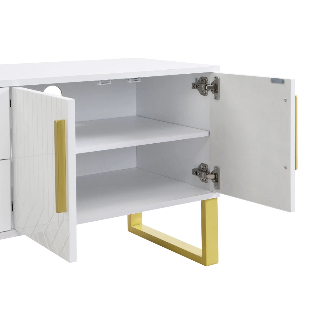 Mobile TV con 4 Ante; 2 Cassetti e Passacavi; Bianco Lucido; Piedini Dorati; 170¡Á40¡Á53;5 cm; in MDF; Bianco