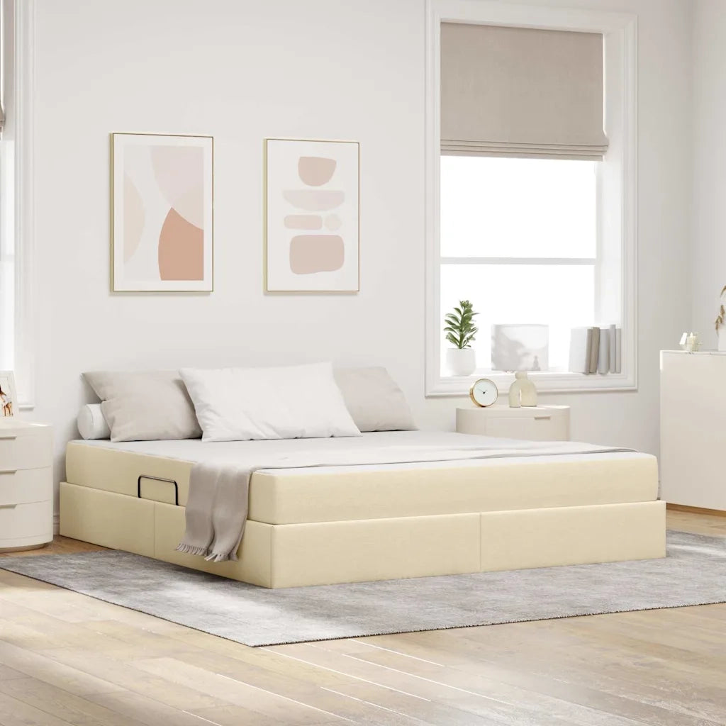Letto con contenitore e materasso Crema 160 x 200 cm Poliestere 3399674