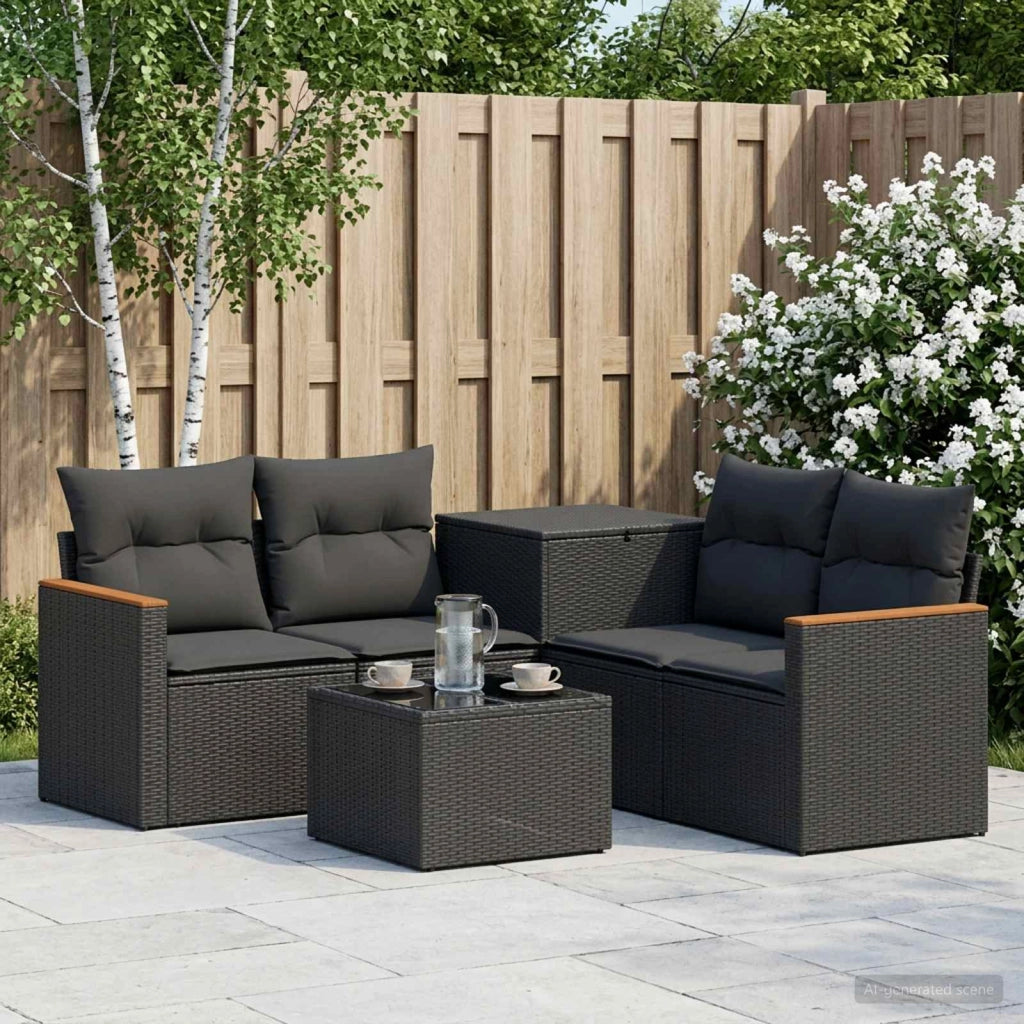 Set di divani 6 pz Nero Rattan sintetico e Acciaio 3447607