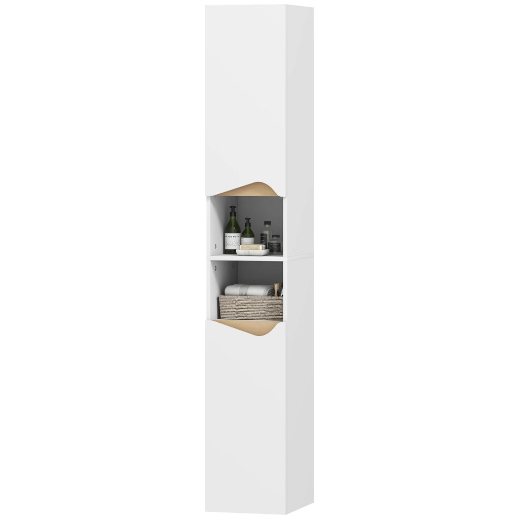 Armadio da Bagno Stretto con 2 Ante e 2 Ripiani Aperti ¨C Zephmum ¨C 30x34.6x182 cm Bianco