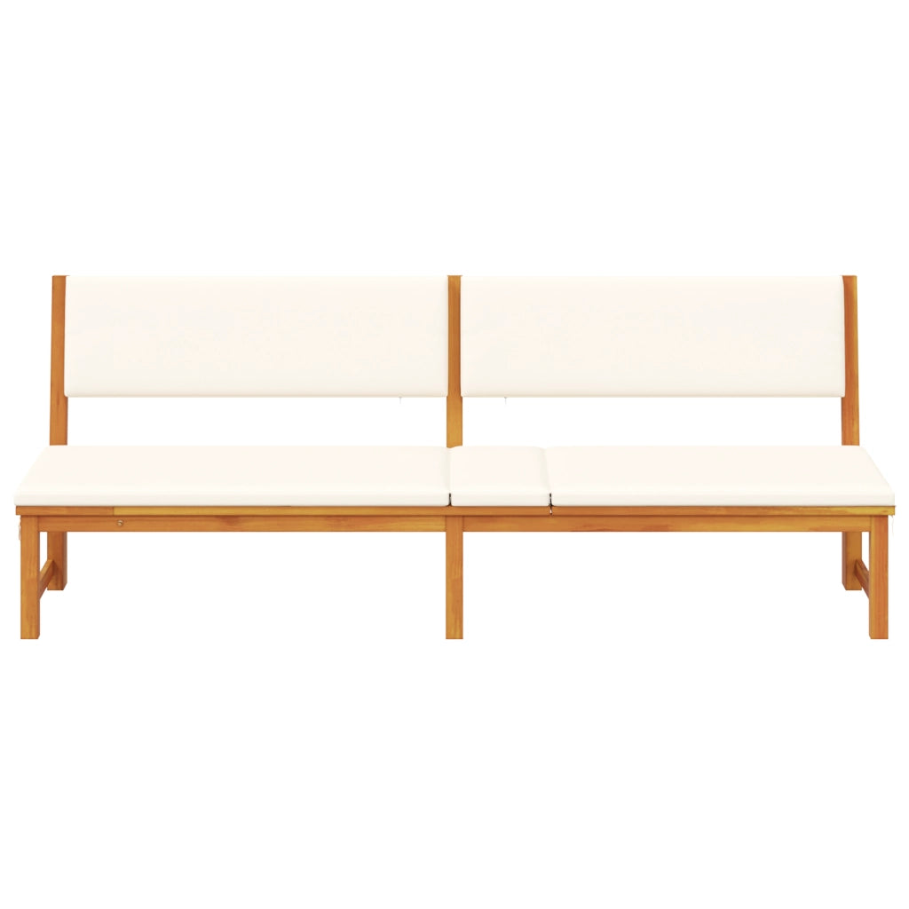 Lettino Prendisole 3-in-1 con cuscini panna in legno massello di acacia