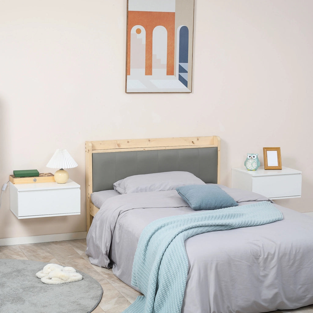 Comodino Set 2 Pezzi con Cassetto e Design Sospeso in Truciolato e MDF, 49x38x23 cm, Bianco