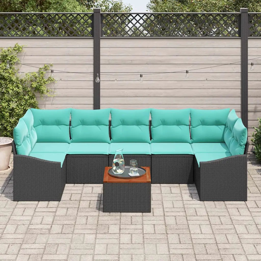 Set Divano da Giardino con cuscino 8 pcs Nero polyrattan
