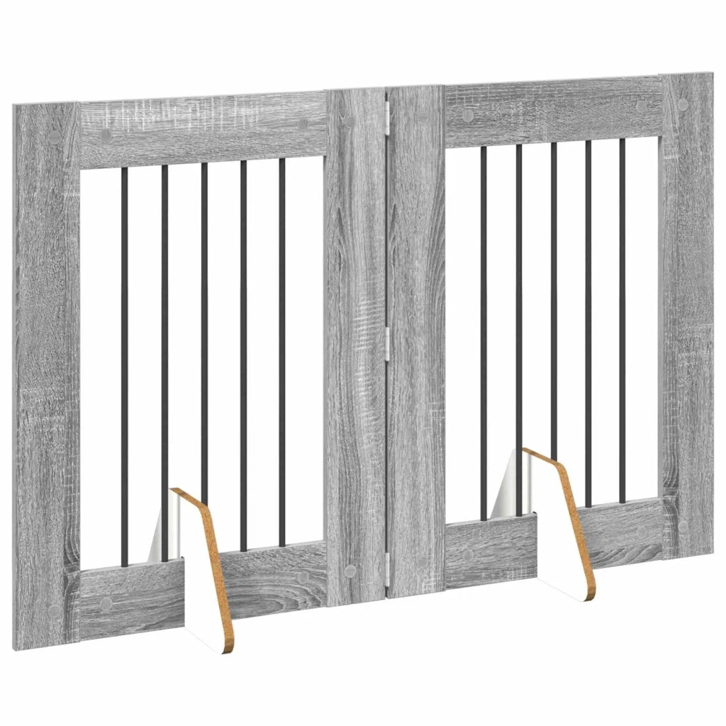 Cancello per cani con supporti 2 pcs Grigio Sonoma 60 x 80 cm