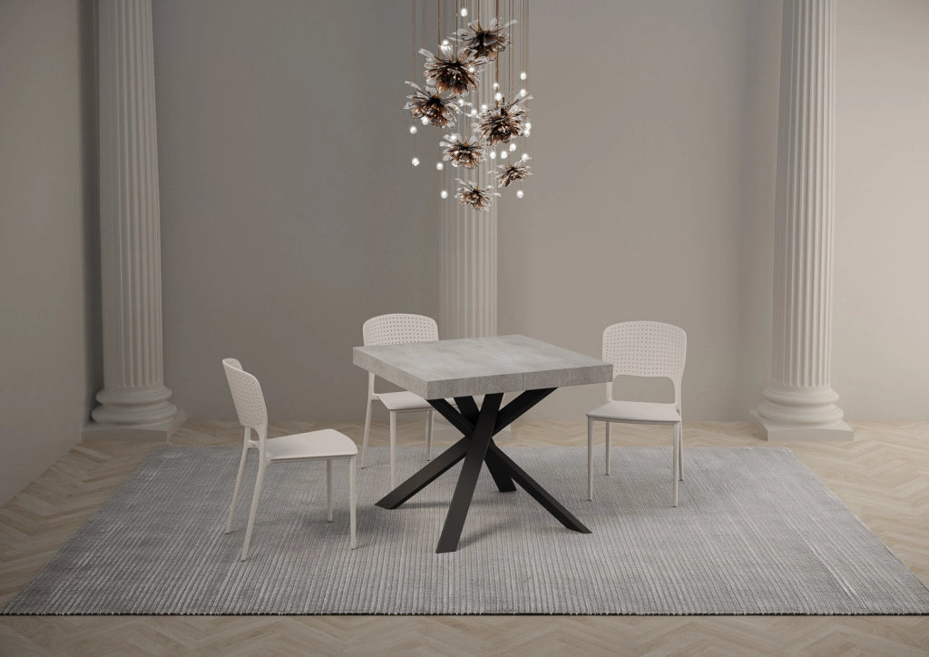 Tavolo allungabile 90x90/194 cm Clerko Premium Cemento gambe Antracite