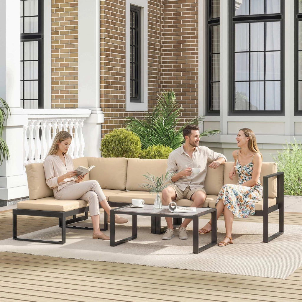 Set da giardino 4 pezzi con 2 divani a 2 posti, sedia senza braccioli e tavolino ¨C zephmum ¨C khaki