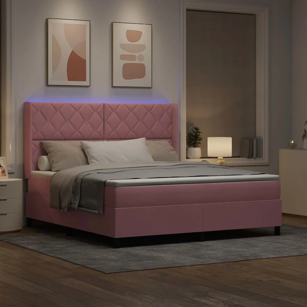 Letto a molle con strisce LED Rosa 180 x 200 cm Velluto 3343939