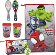 Marvel Spidey & Friends Set 3 Pz Asilo: Asciugamano, Spazzola e Bicchiere