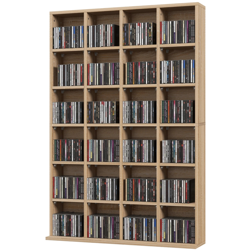 Mobile Porta CD con Ripiani Regolabili per 456 CD o 336 DVD. 24 Scomparti. 89x20x130.5 cm. Legno