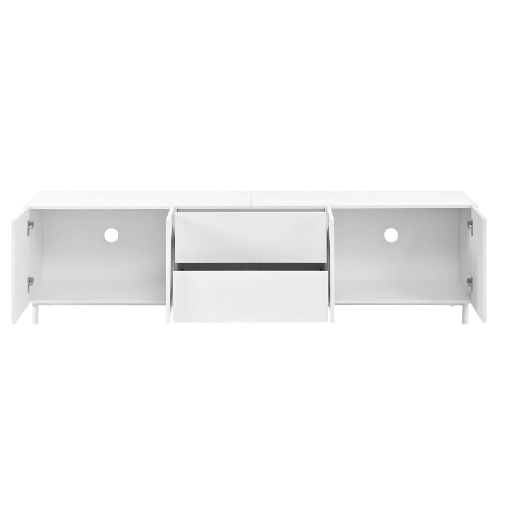 Mobile TV 180x40x48 cm con 4 ante; 2 cassetti e passacavi in MDF e pannelli di particelle bianco