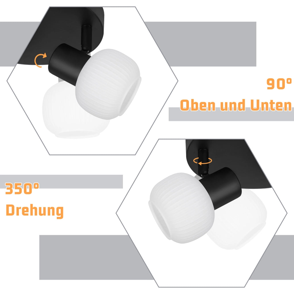 ZMH Faretto da soffitto 2 paralumi in vetro E14 vintage senza lampadina nero orientabile 350°