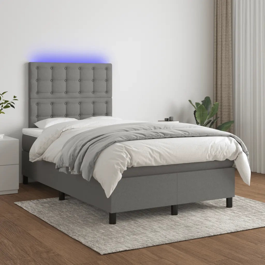Letto a Molle Materasso e LED Grigio Scuro 120x190cm in Tessuto 3270226
