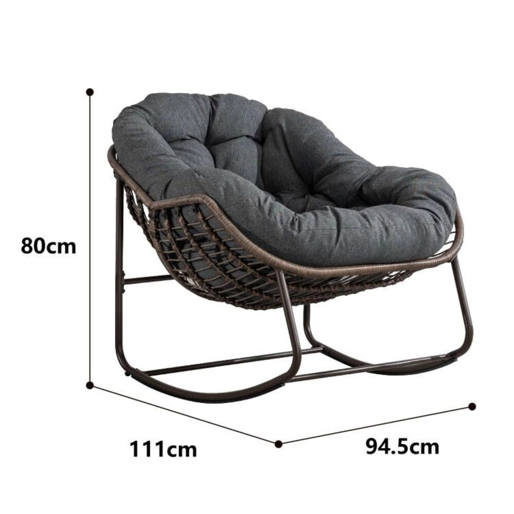 SEDIA A DONDOLO 78x106x90 cm GRIGIA IN RATTAN E ACCIAIO