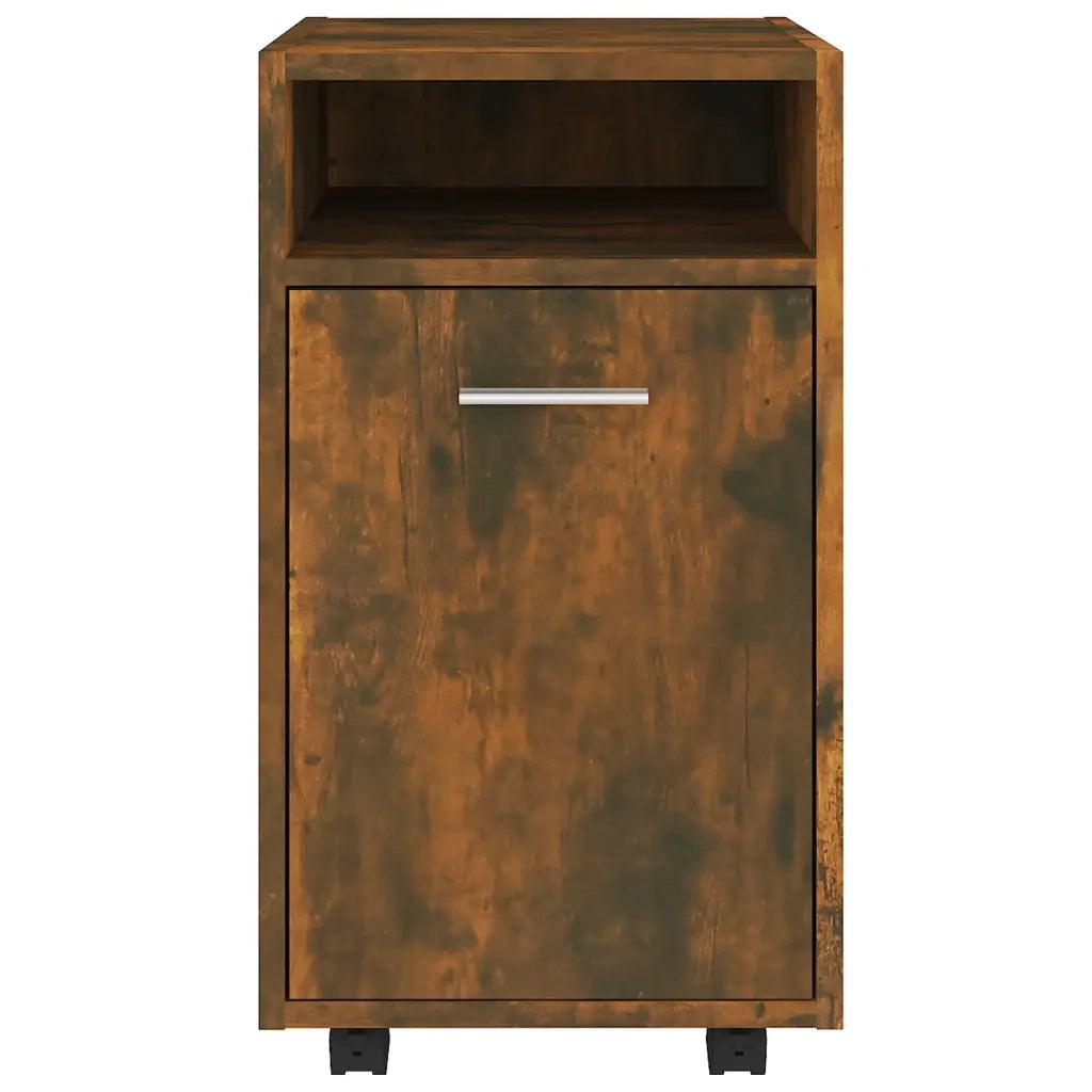 Mobiletto con Ruote Rovere Fumo 33x38x60 cm Legno Multistrato 815852