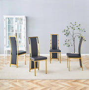 Set di 4 sedie da pranzo nere e oro in PU, H 109 cm