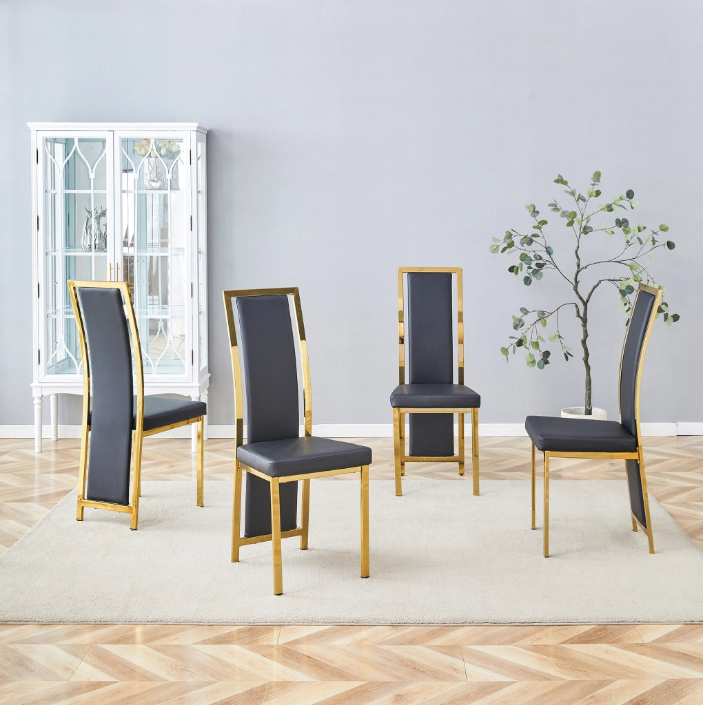 Set di 4 sedie da pranzo nere e oro in PU, H 109 cm