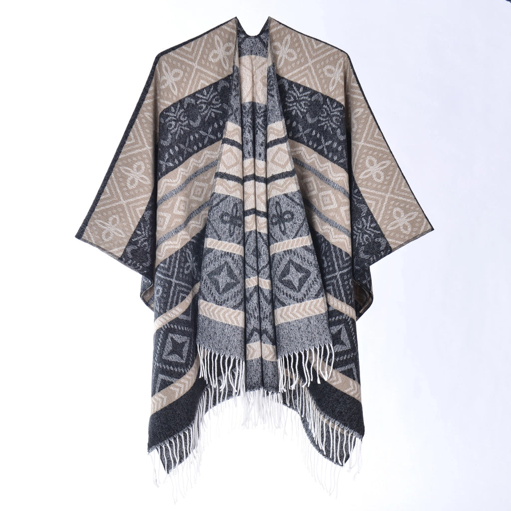 Sciarpa spessa in maglia jacquard con nappe