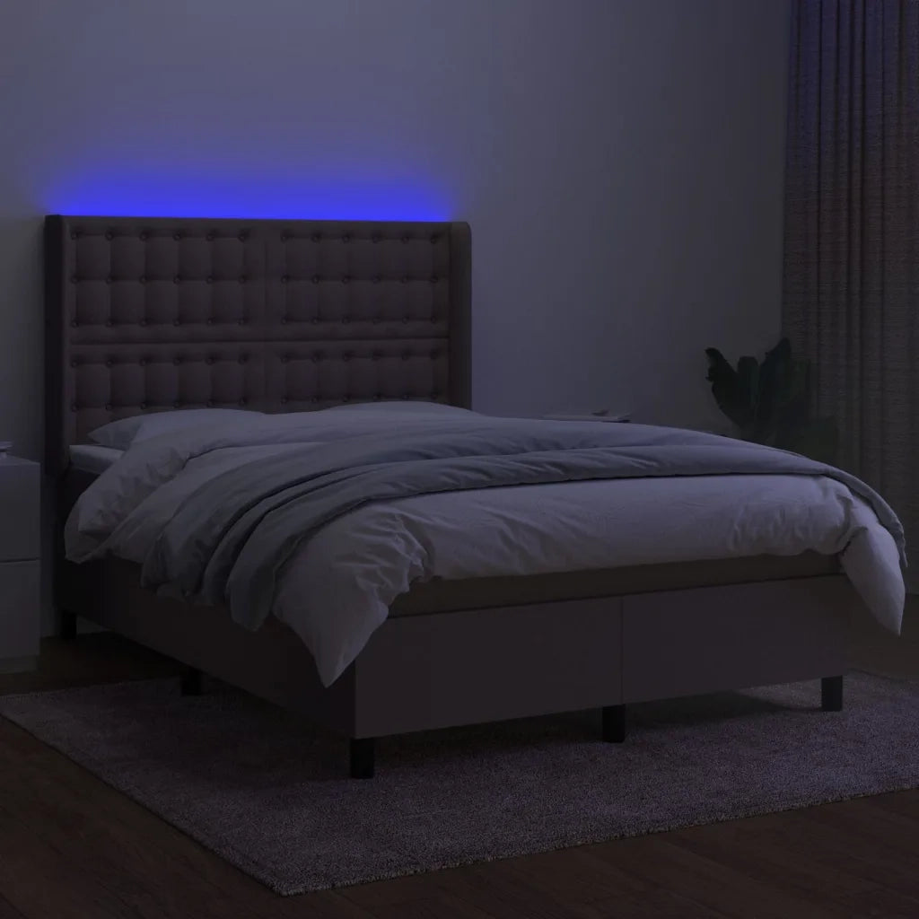 Letto a Molle con Materasso e LED Tortora 140x190 cm in Tessutocod mxl 123280