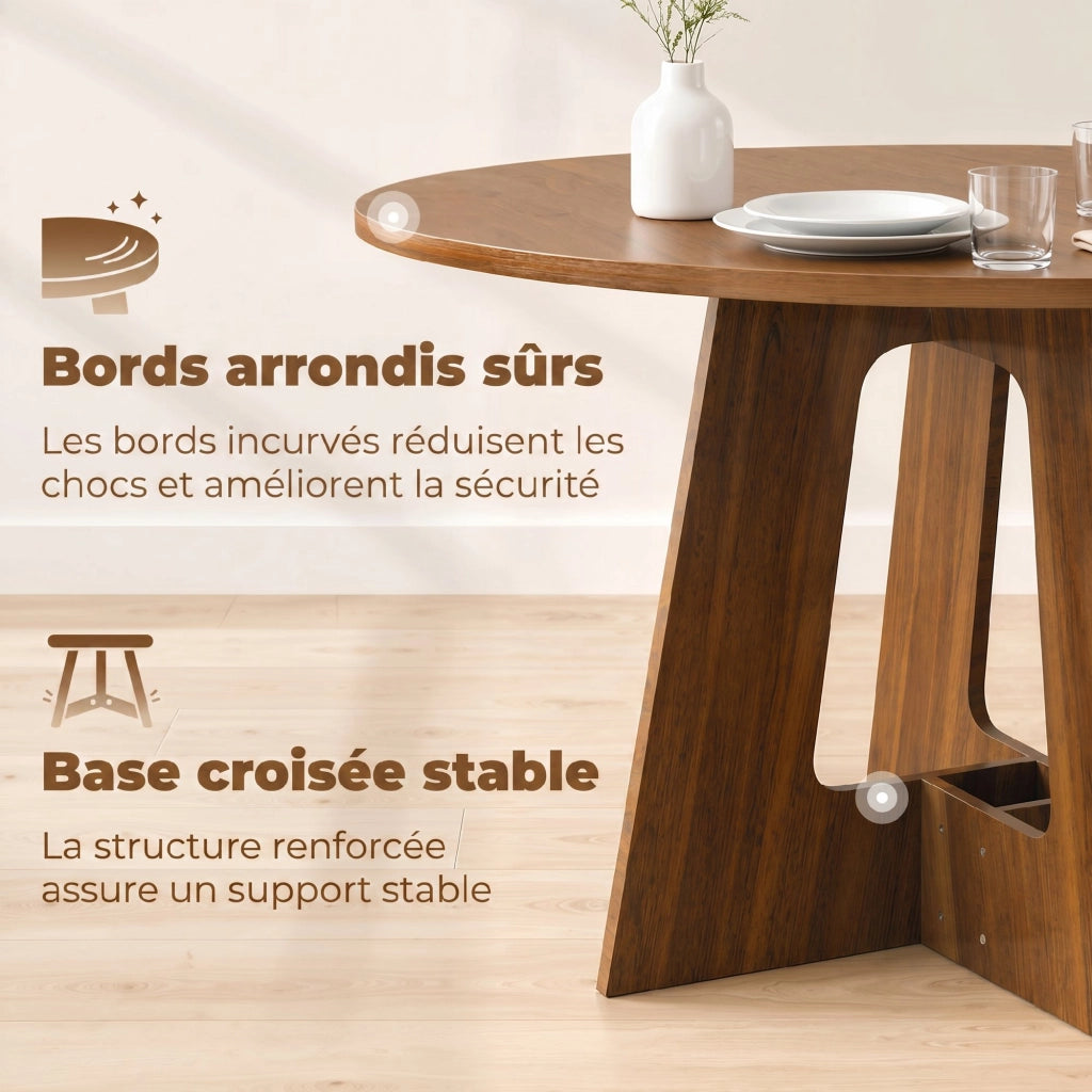 Tavolo da pranzo rotondo per 4 persone ¨C Xylo ¨C ? 110 cm base a croce legno marrone
