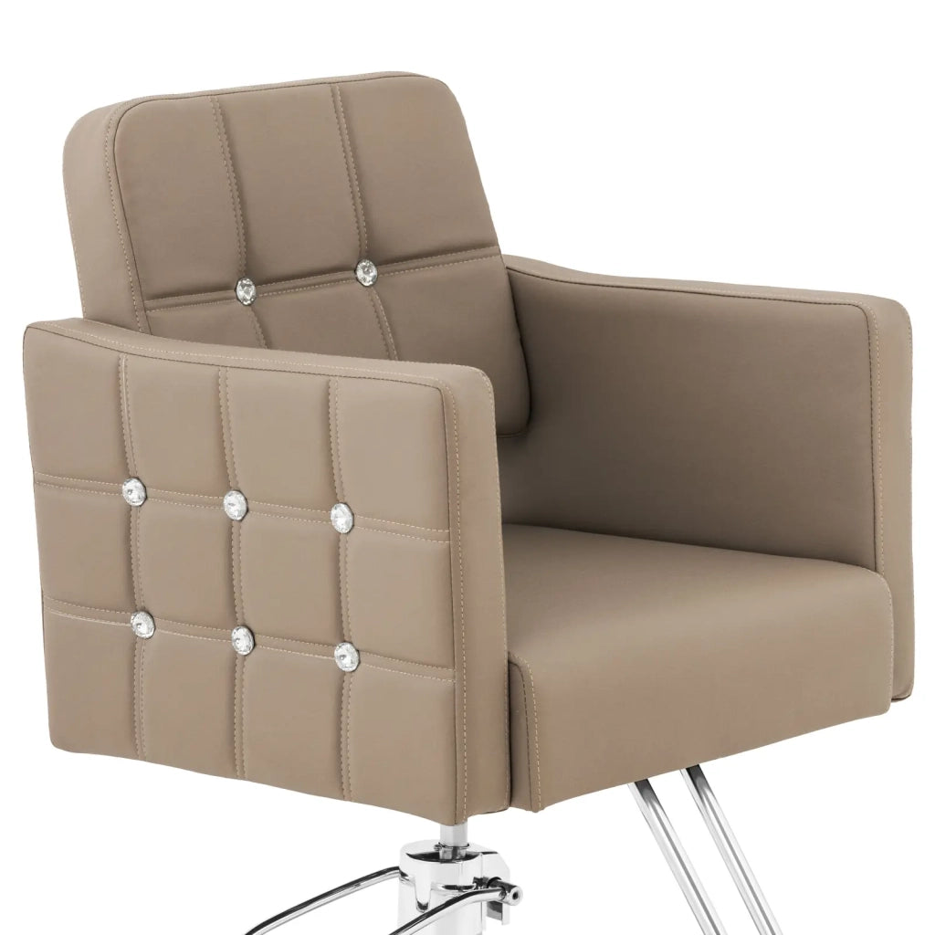Poltrona professionale da parrucchiere con poggiapiedi altezza seduta 45-55 cm 150 kg acciaio inox PU beige 14_0008980