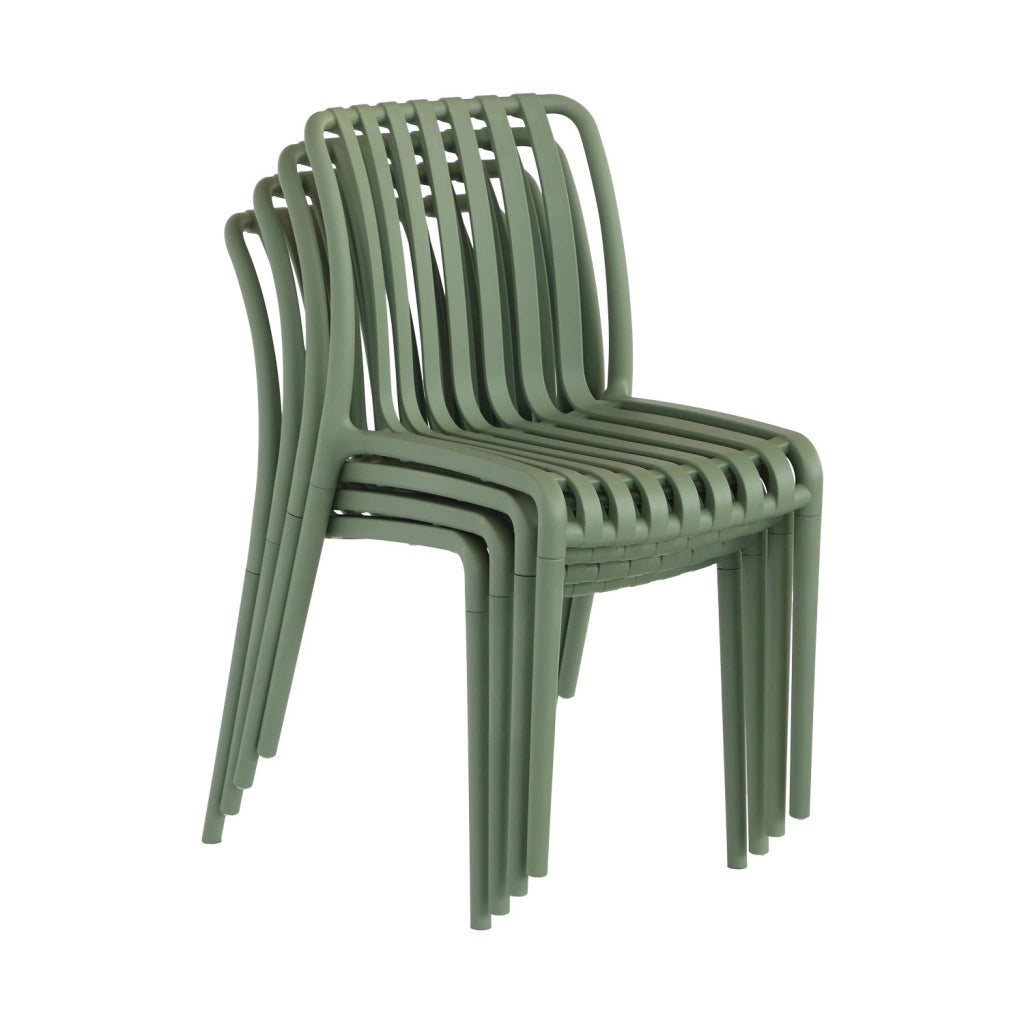 Set 4 sedie da giardino impilabili in plastica, verde grigio