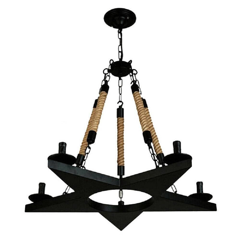 Trade Shop - Lampadario Stile Industriale A Forma Di Stella Corda Di Canapa Metallo E14 A39-5 -