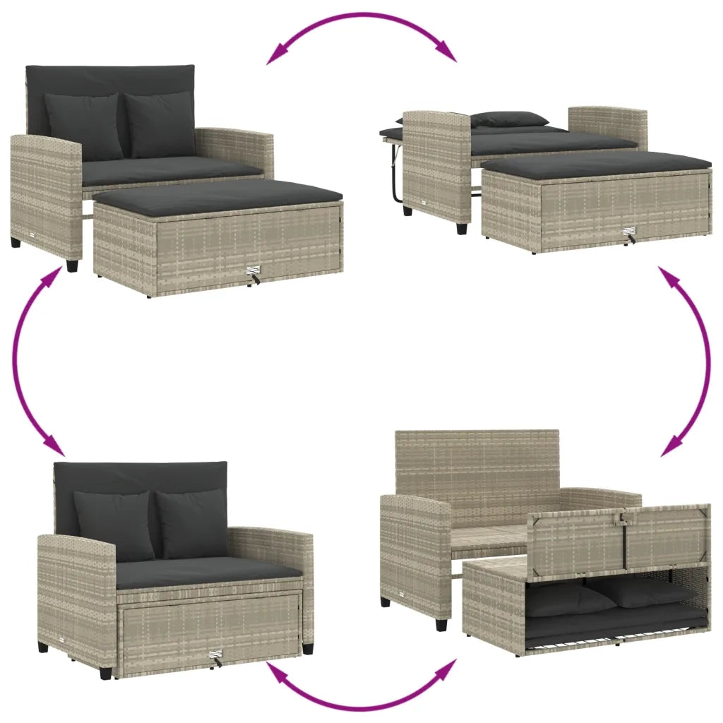 Divano da Giardino con Cuscini 2 Posti-Sofa da giardino Grigio Chiaro Polyrattan 652000