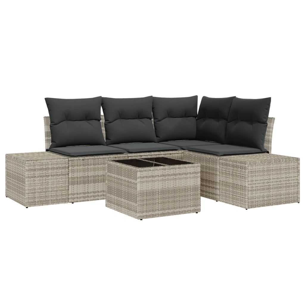 Set Divano da Giardino in 5 Pezzi con Cuscini Grigio Polyrattan