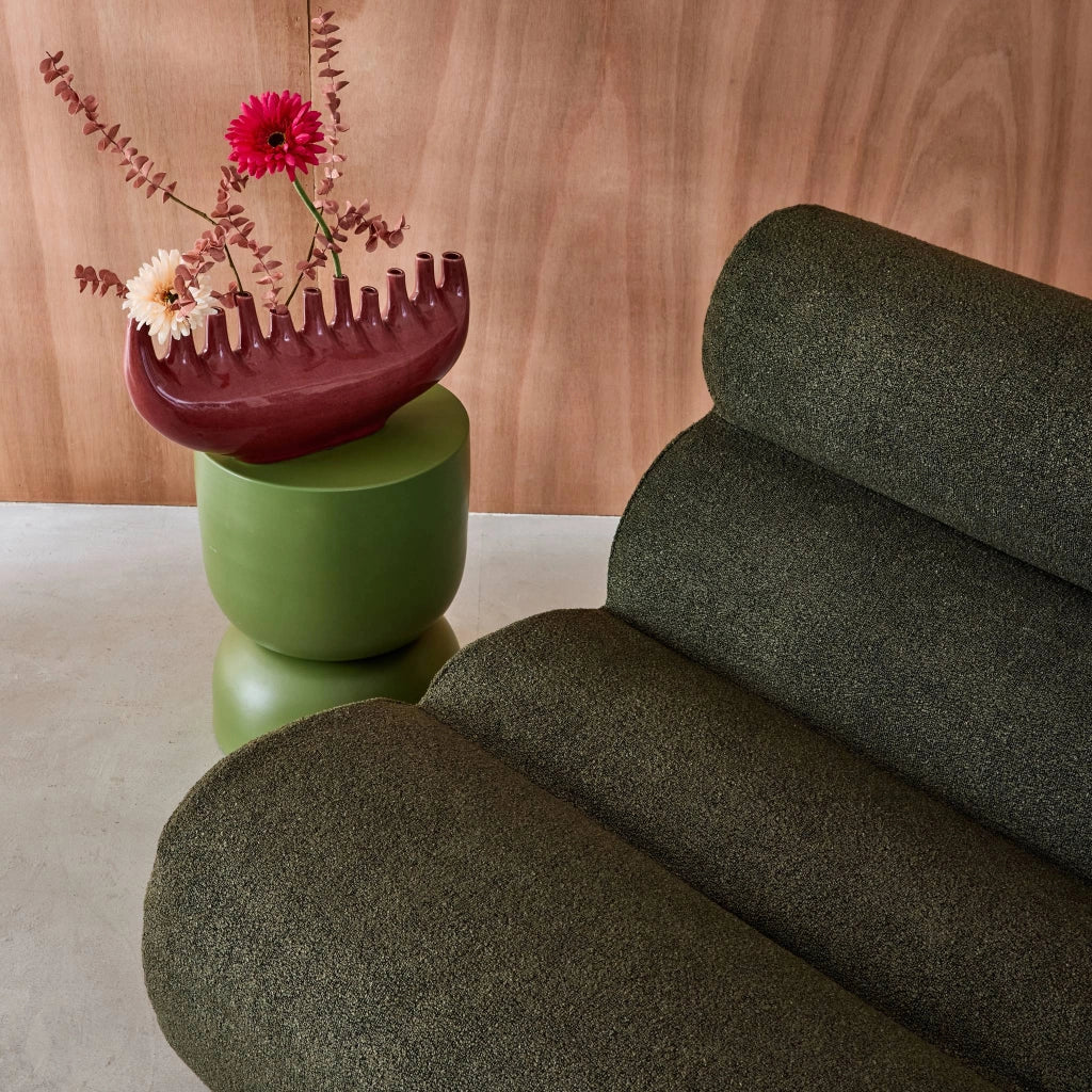 Divano modulare bouclé, 2 posti, verde kaki