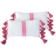 Set di 2 cuscini decorativi Rosa Bianco Cotone 30 x 50 cm con frange Cuscino moderno rettangolare Accessori decorativi Boho