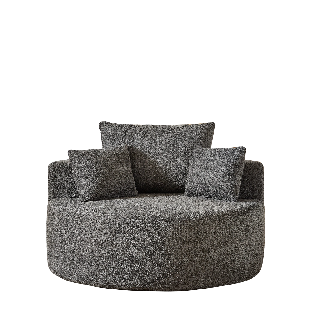 Poltrona pouf modulare senza montaggio con schienale, in Chenille e Schiuma con molle, Grigio