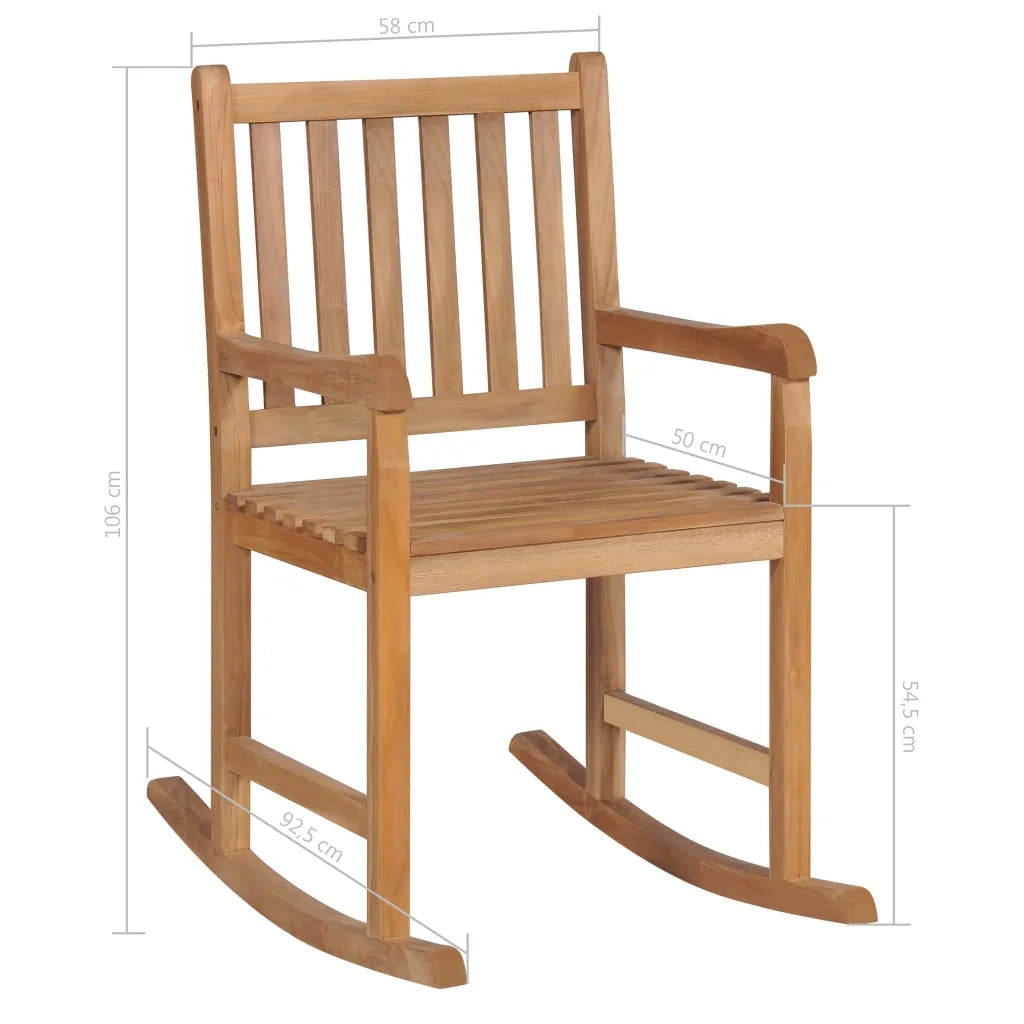 Sedia a Dondolo con Cuscino Grigio a Quadri in Massello di Teak 3062771