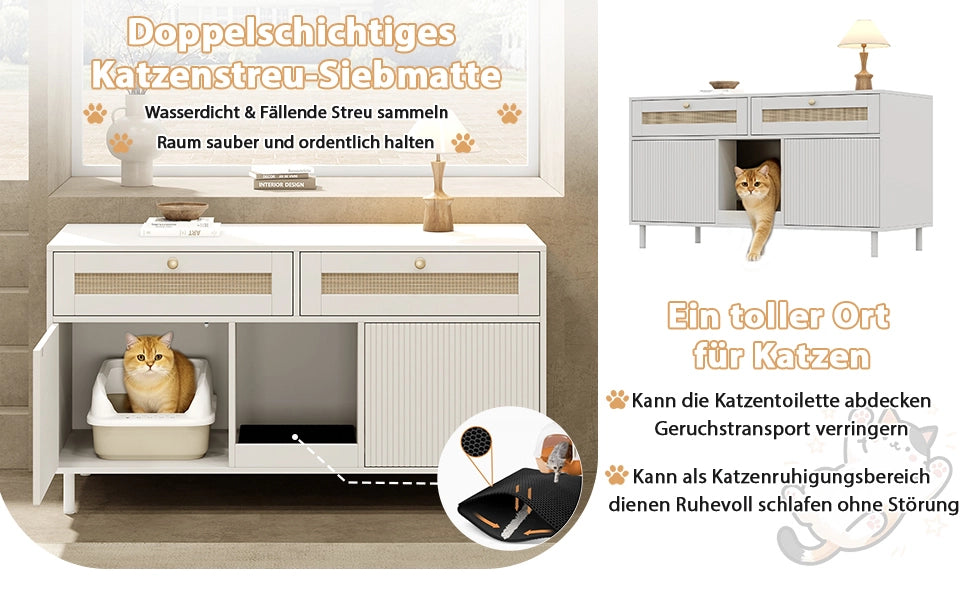 Mobile per lettiera per gatti con cassetto bianco