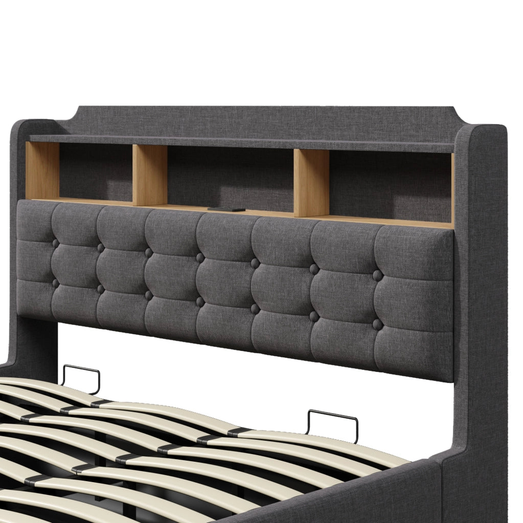 Letto imbottito 180x200 cm con LED, contenitore idraulico e porte USB