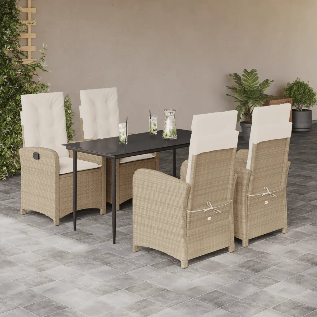 Set da Pranzo da Giardino 5 pz con Cuscini Beige in Polyrattancod mxl 91835