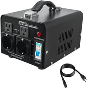 Trasformatore, 1000VA, Trasformatore a step up/down a lunga durata, Cambia tra 110V e 220V, Dotato di prese a terra US e EU, cavo di rete e interruttore di protezione per la sicurezza