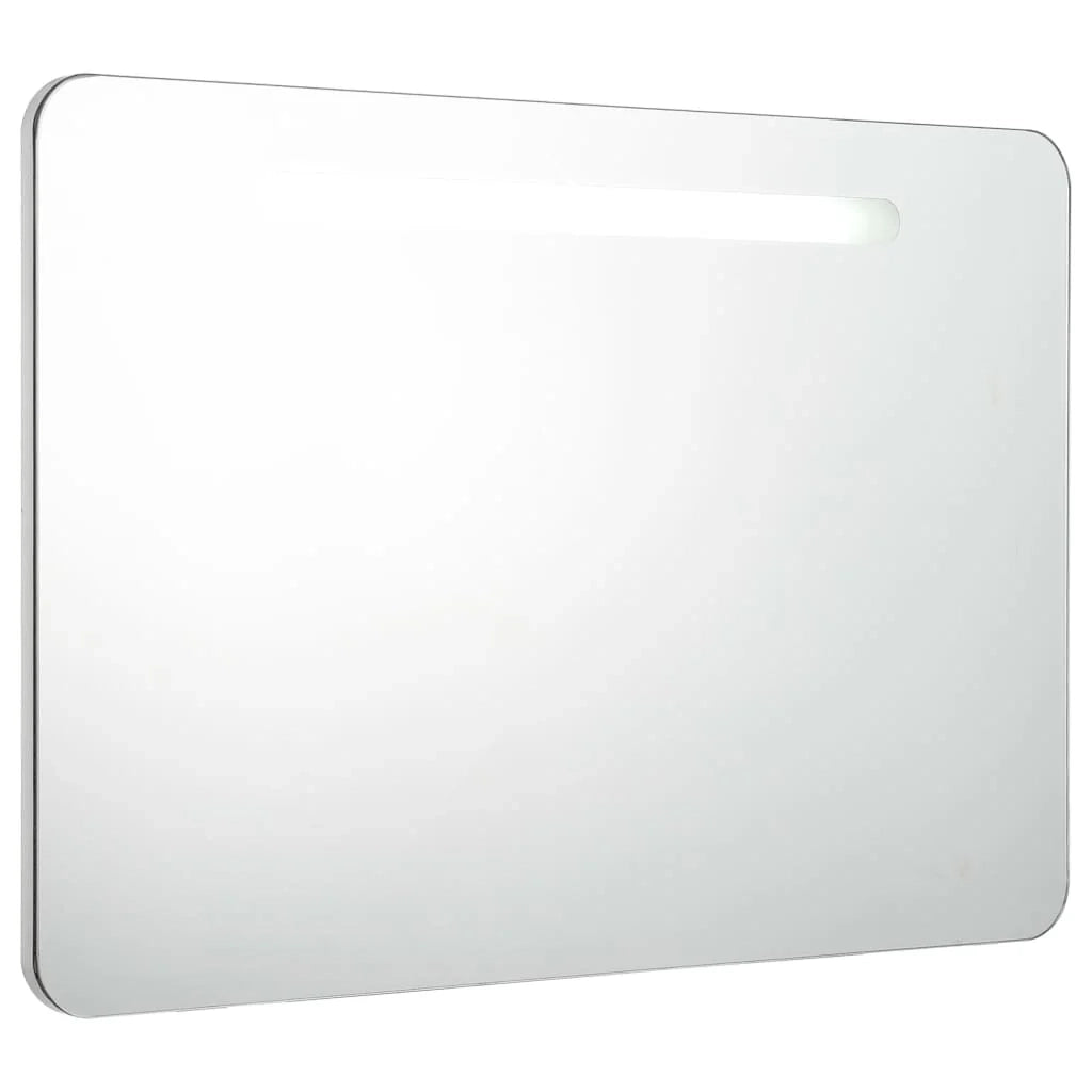Mobiletto da bagno con specchio LED 80 x 9,5 x 55 cm MDF bianco 02_0006570