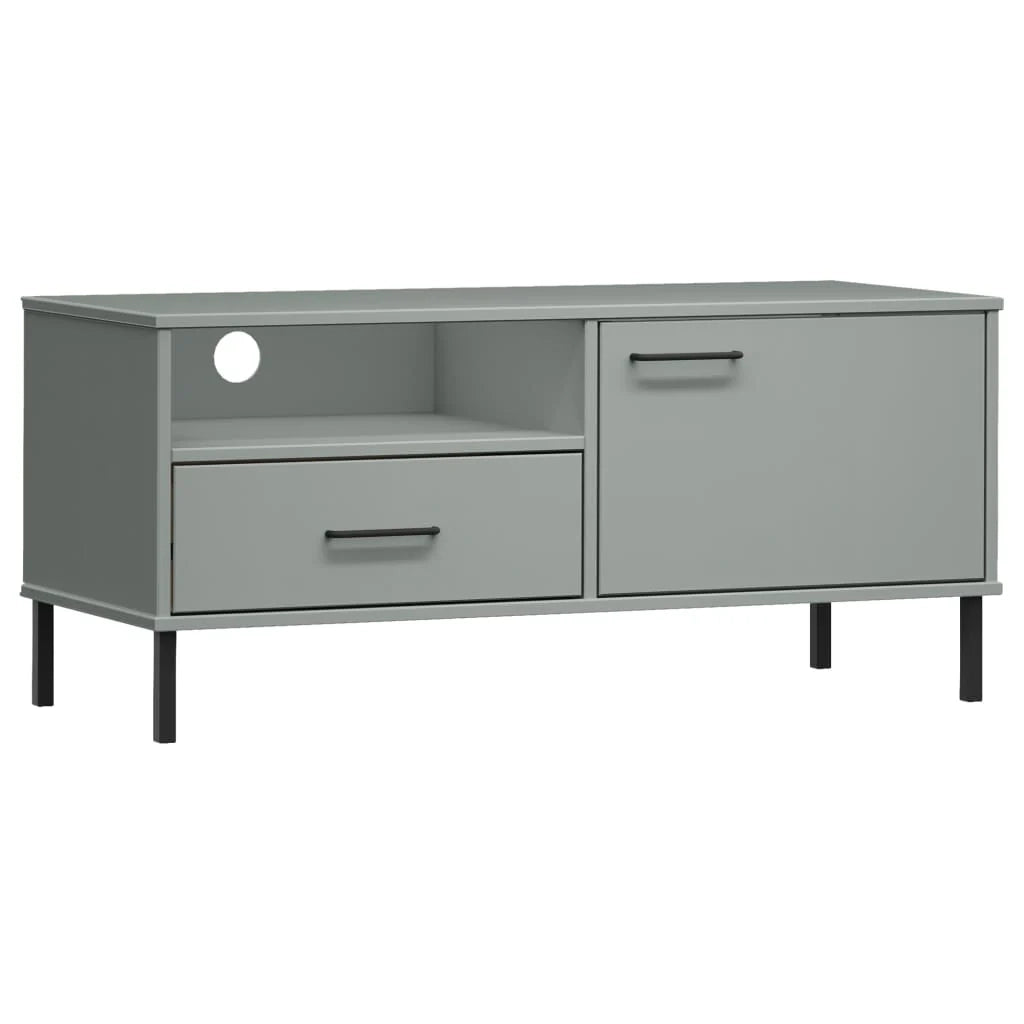 Mobile TV multimediale scaffale TV credenza mobile TV sala da pranzo soggiorno camera da letto con gambe in metallo legno di pino massiccio grigio 02_0026866